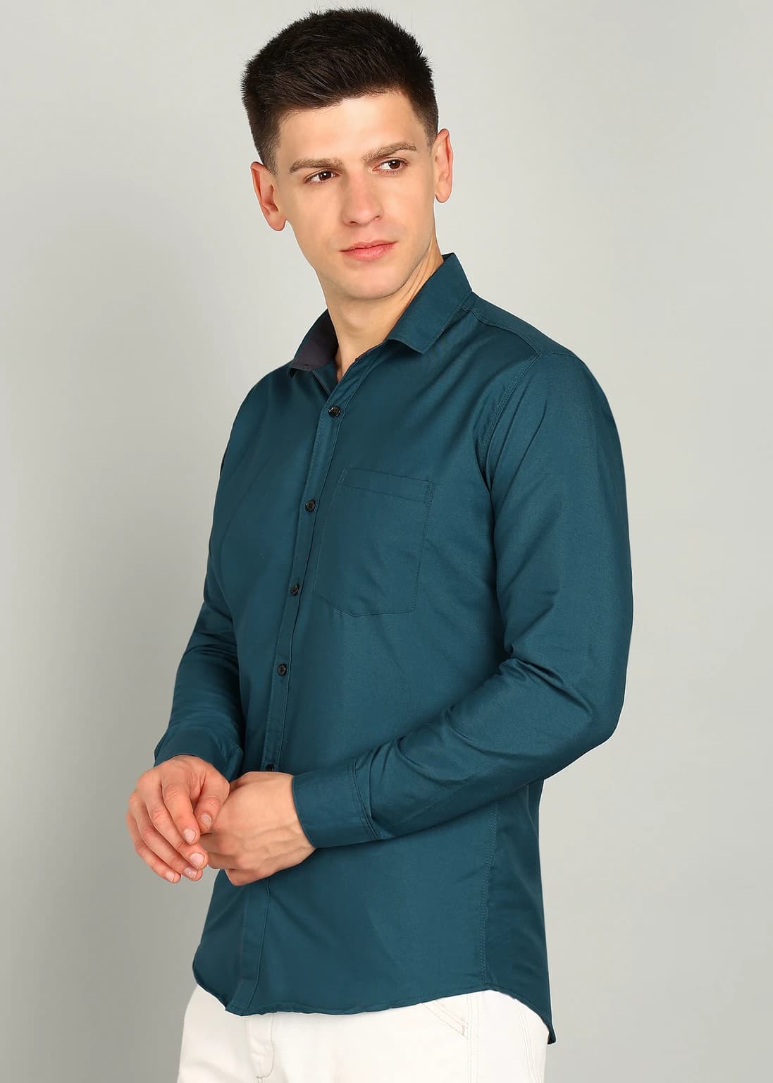 Slim Fit Solid Cotton Shirt - Teal