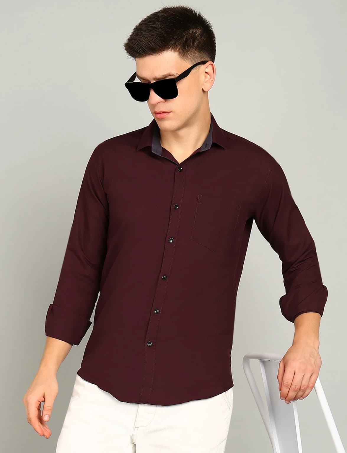 Slim Fit Solid Cotton Shirt - Maroon